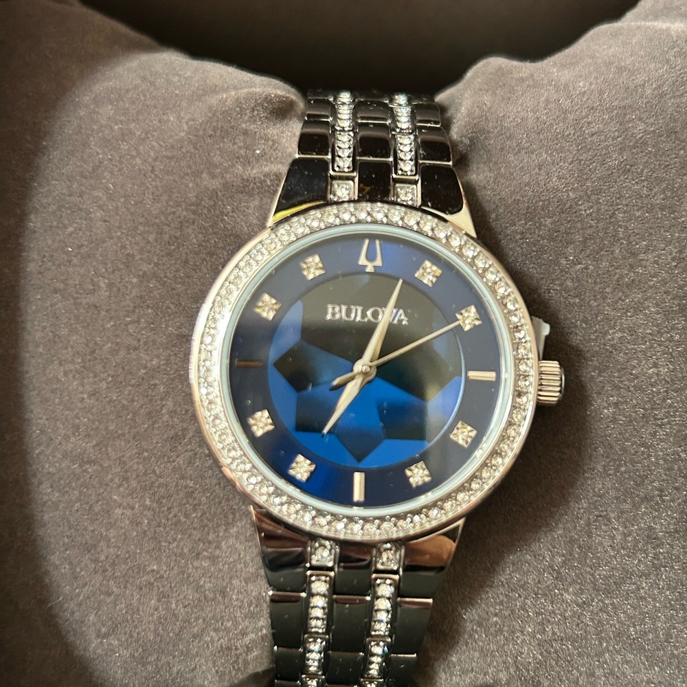 Bulova Women's Bold at Heart Silver Watch with Blue Dial with Crystals